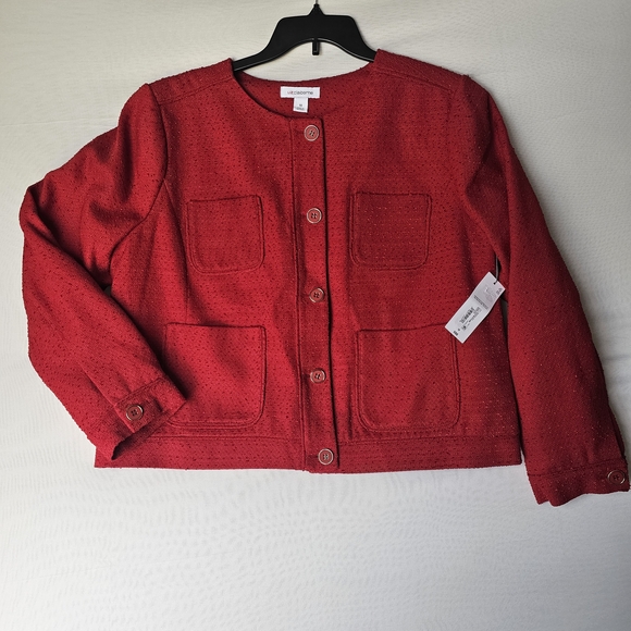 Liz Claiborne Vibrant Red Textured Button Jacket - Picture 15 of 16